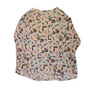 Women's Aerie Thermal Waffle Knit Long Sleeve Pajama Top Ski Theme XL